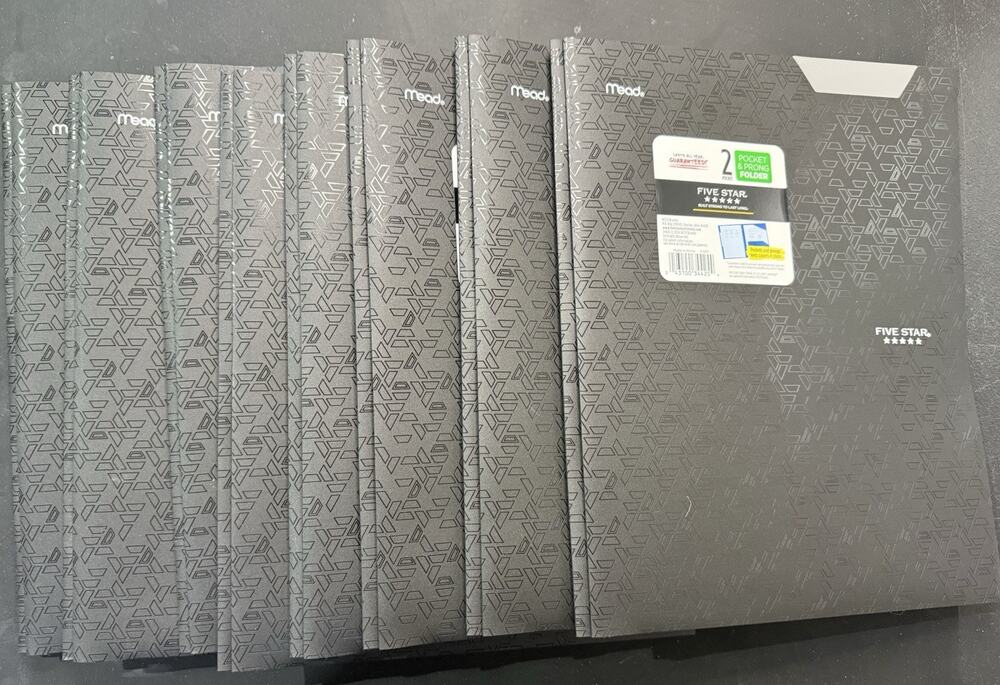 Lot Of 8 Mead Five Star 2 Pocket & Prong Folders Black. NEW